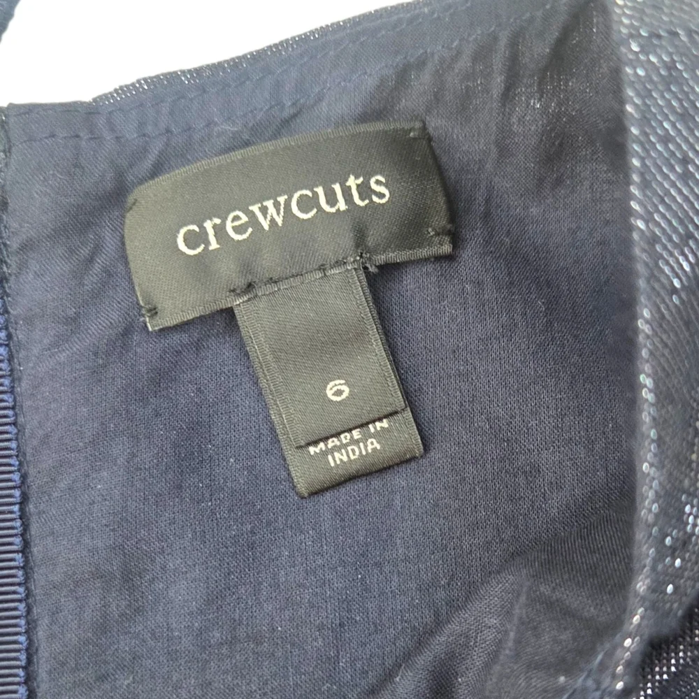 Crewcuts Metallic Part Dress Girls 6 Navy Blue Tulle Puff Skirt Holiday Part